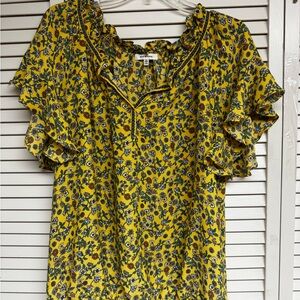 Max Studio Yellow Floral Ruffle Blouse